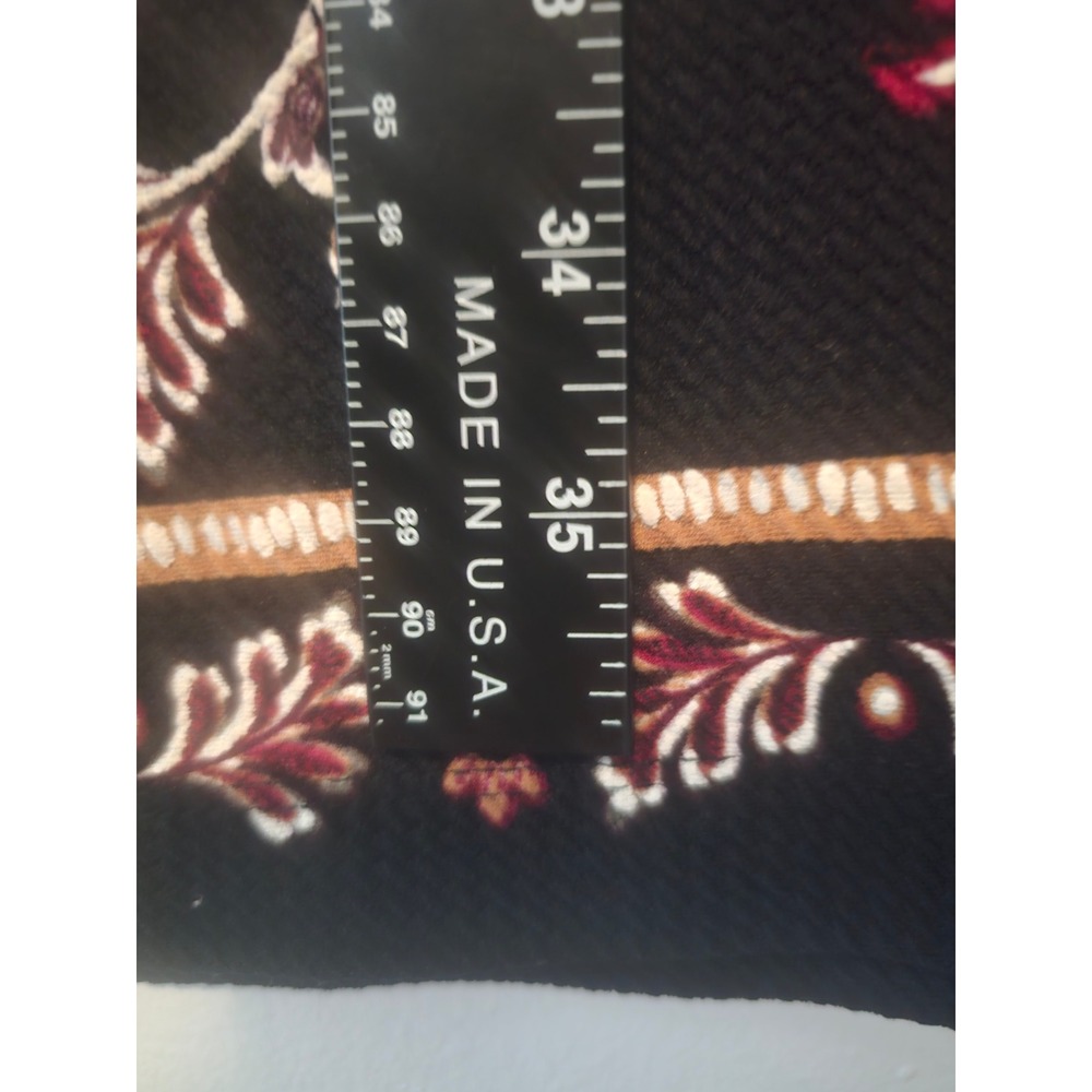 Boho R&K Floral Shift Dress Womens 8 Black Burgundy Short Sleeve Textured Knee - Picture 7 of 7